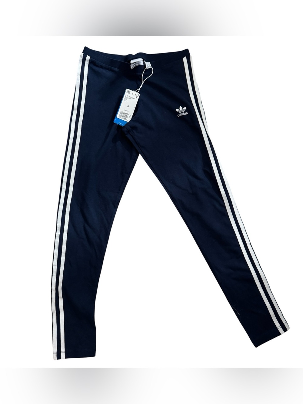 adidas Navy Blue Cotton Three-Stripe Tight DH3182 Leggings Sz S